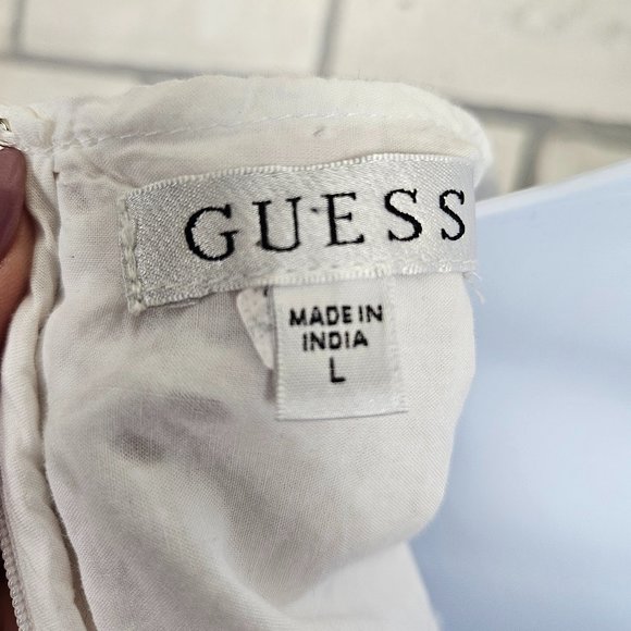 NWT GUESS White Eyelet Long Sleeve Mini Dress Size L - Picture 8 of 10